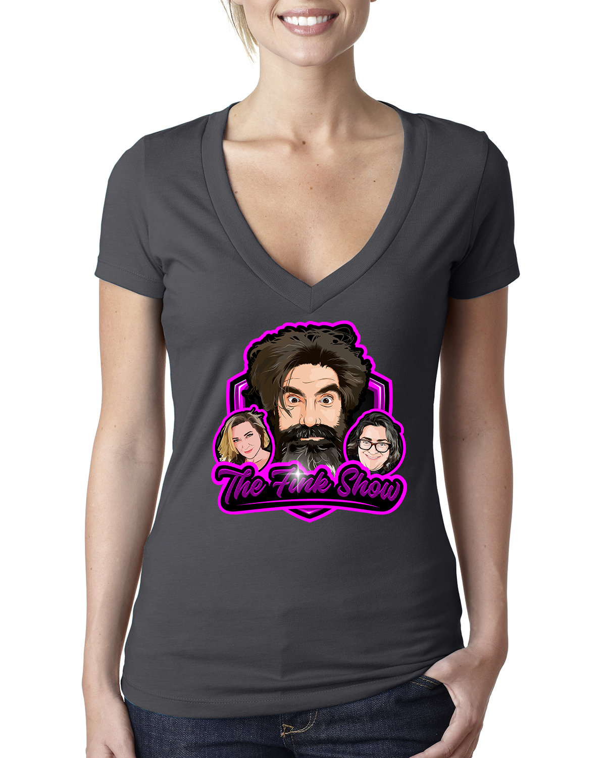 Fink Show Ladies Deep V-Neck T-shirt Large V2.0 Logo
