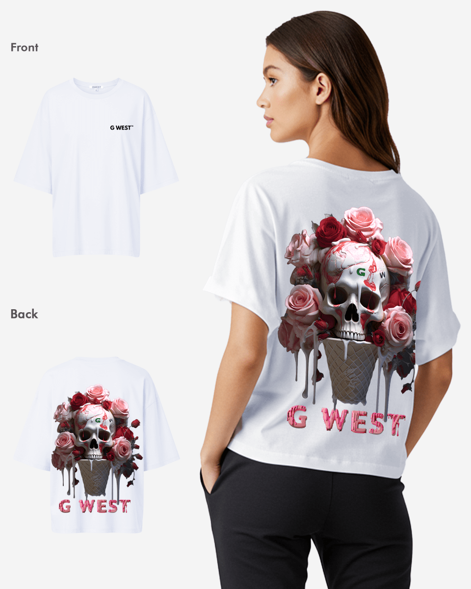 G West Womens Oversized Ice Cream Skull Tee