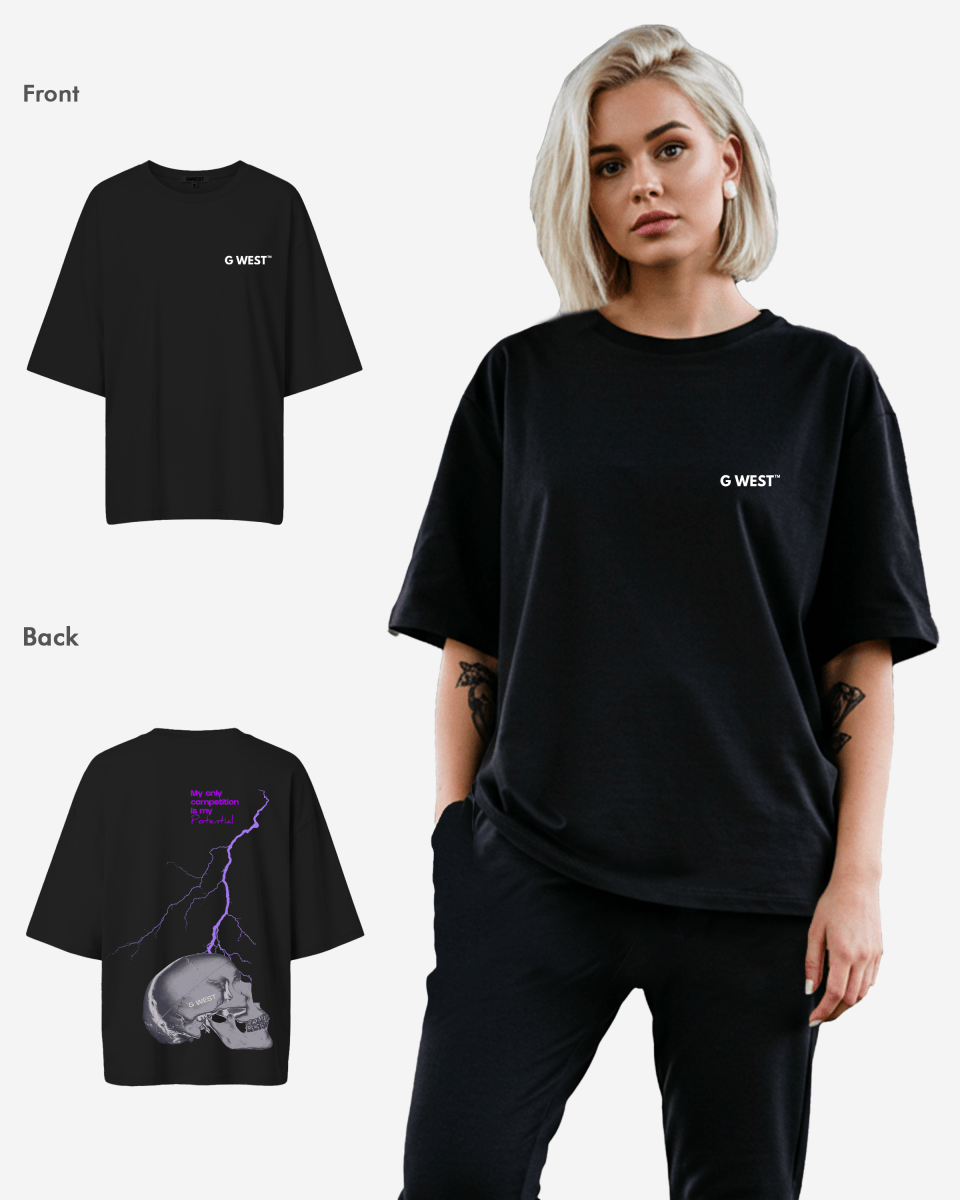 G West Womens Oversized Lighting Skull Tee