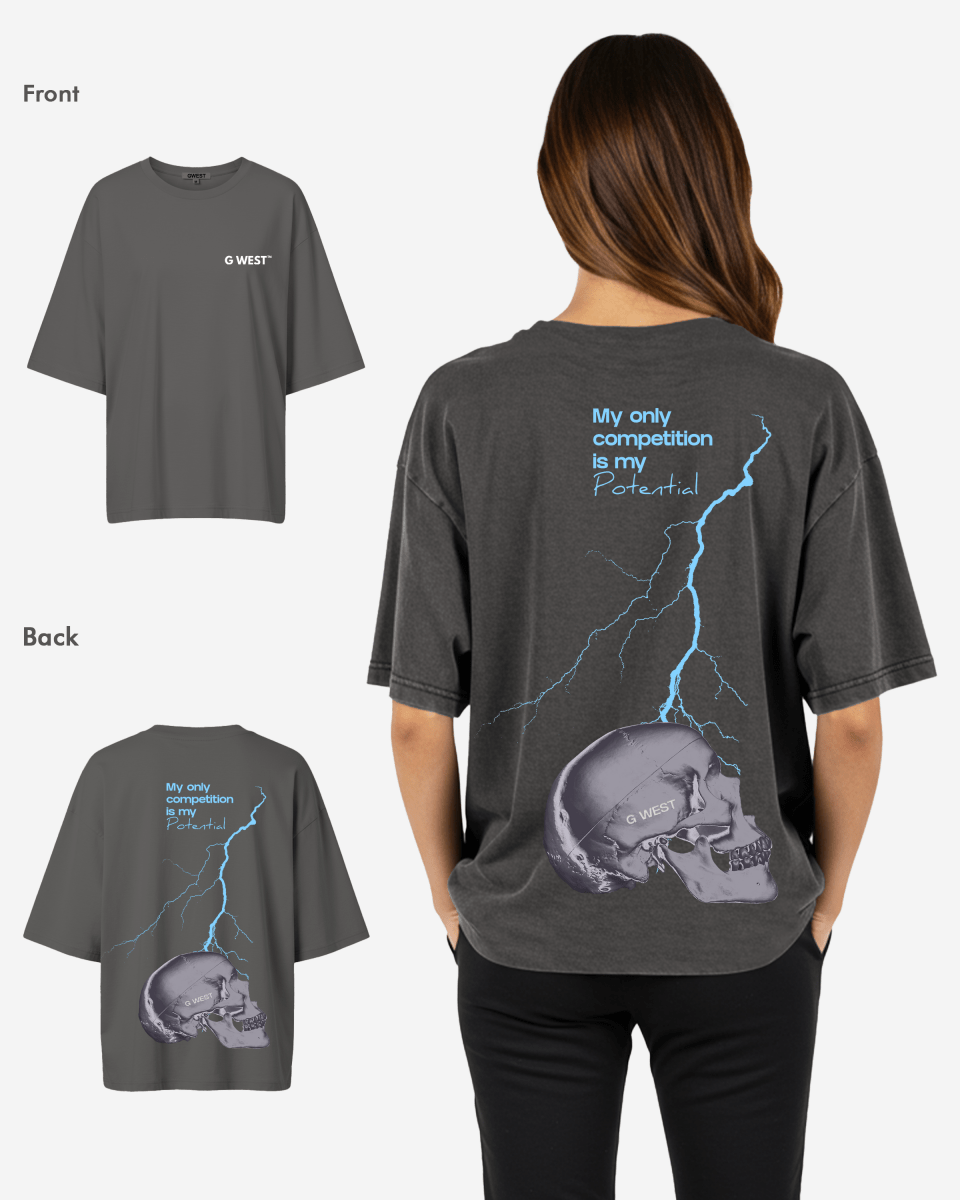 G West Womens Oversized Lighting Skull Tee