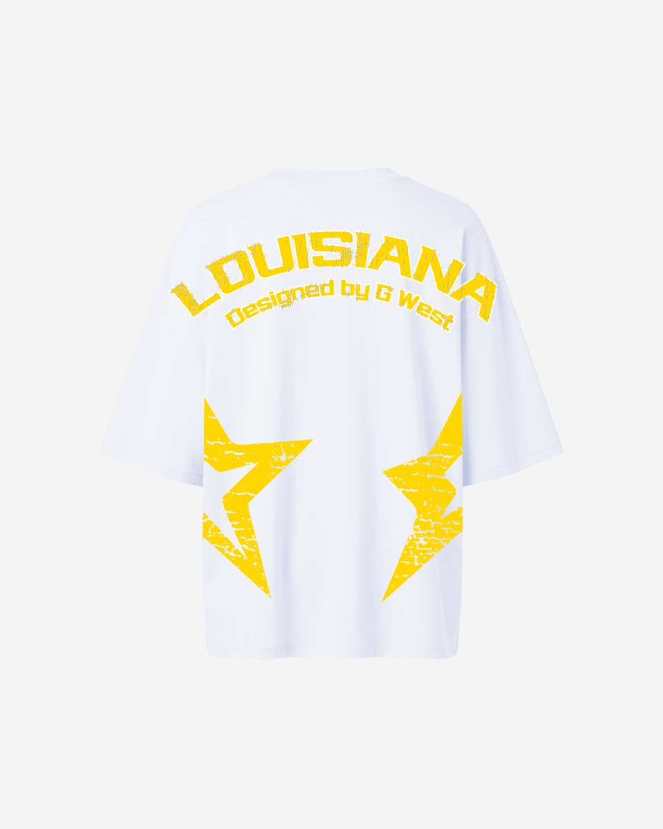 G West Womens Oversized Louisiana Arch Logo Black Tee