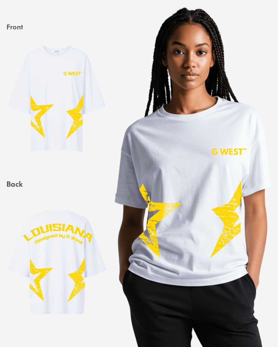 G West Womens Oversized Louisiana Arch Logo Black Tee