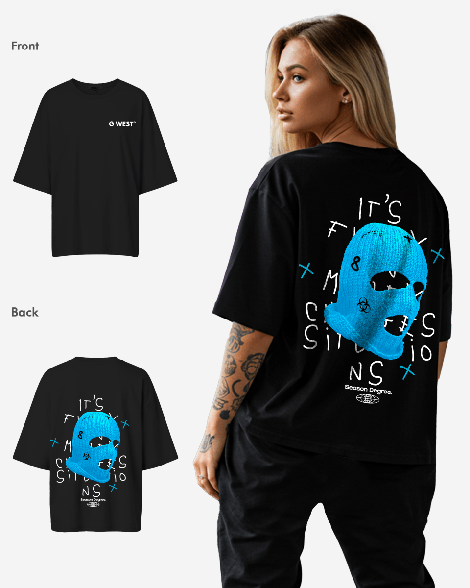 G West Womens Oversized True Blue Ski Mask Oversized Tee