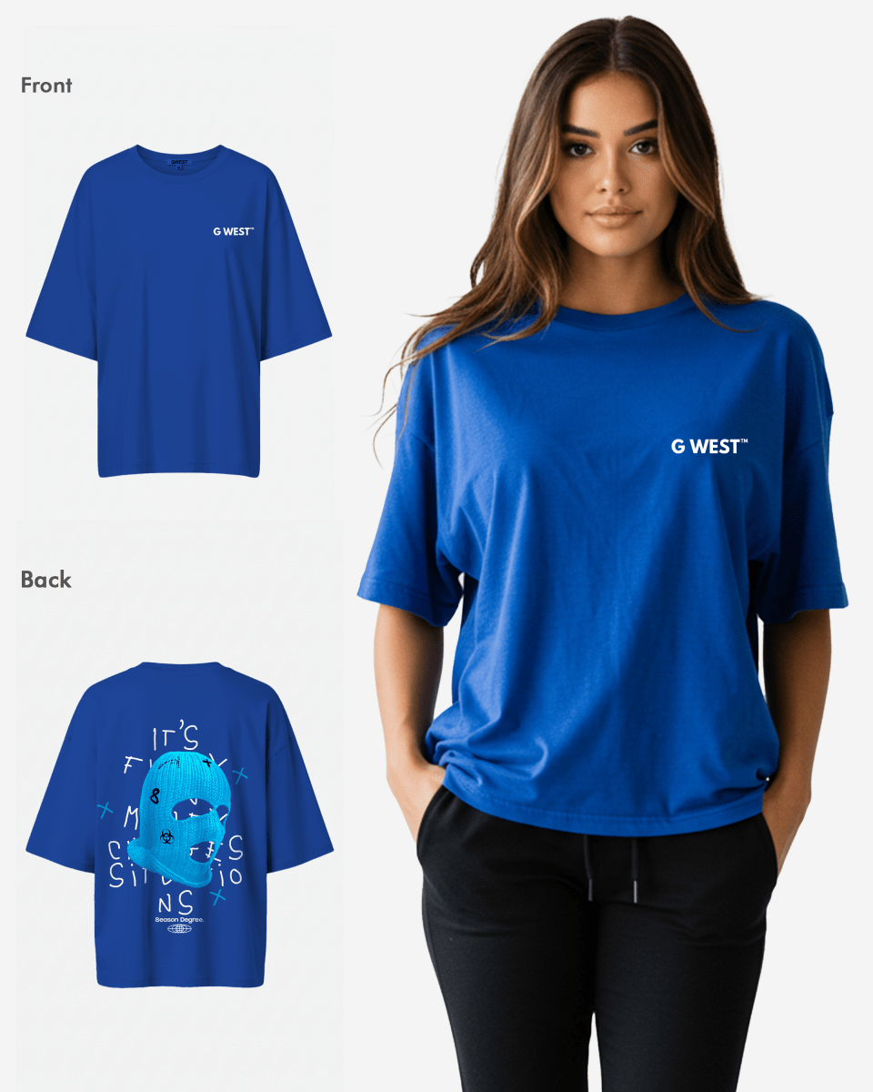 G West Womens Oversized True Blue Ski Mask Oversized Tee