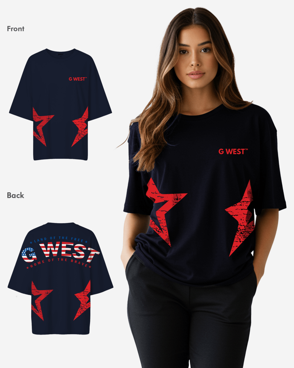 G West Womens Oversized Usa Flag Arch Logo Tee