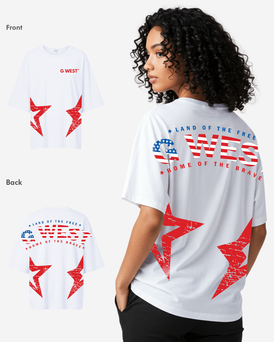 G West Womens Oversized Usa Flag Arch Logo Tee