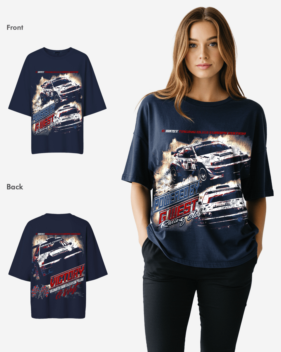 G West WomensRacing Club Double Hit Premium Oversized Tee
