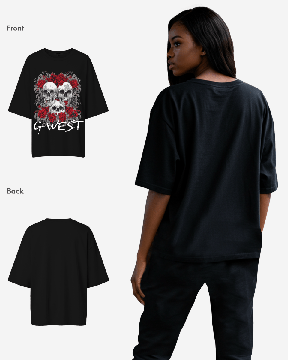 G West Womens Roses And Bones Oversized Tee