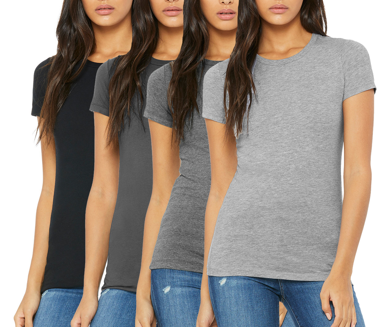 4 Pack Women's Short Sleeve Round Neck T-Shirt