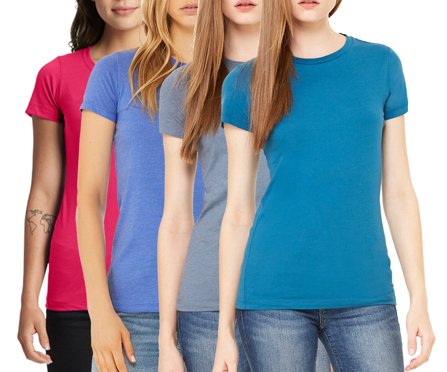 4 Pack Women's Short Sleeve Round Neck T-Shirt