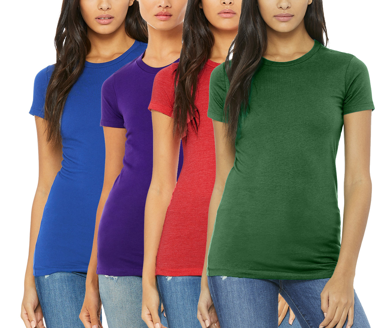 4 Pack Women's Short Sleeve Round Neck T-Shirt