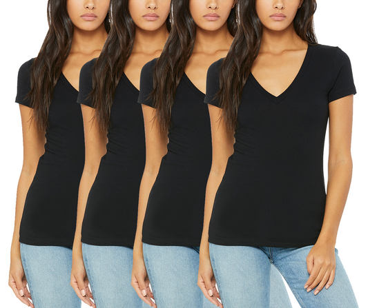 4 Pack Women's Short Sleeve Deep V-Neck T-Shirt