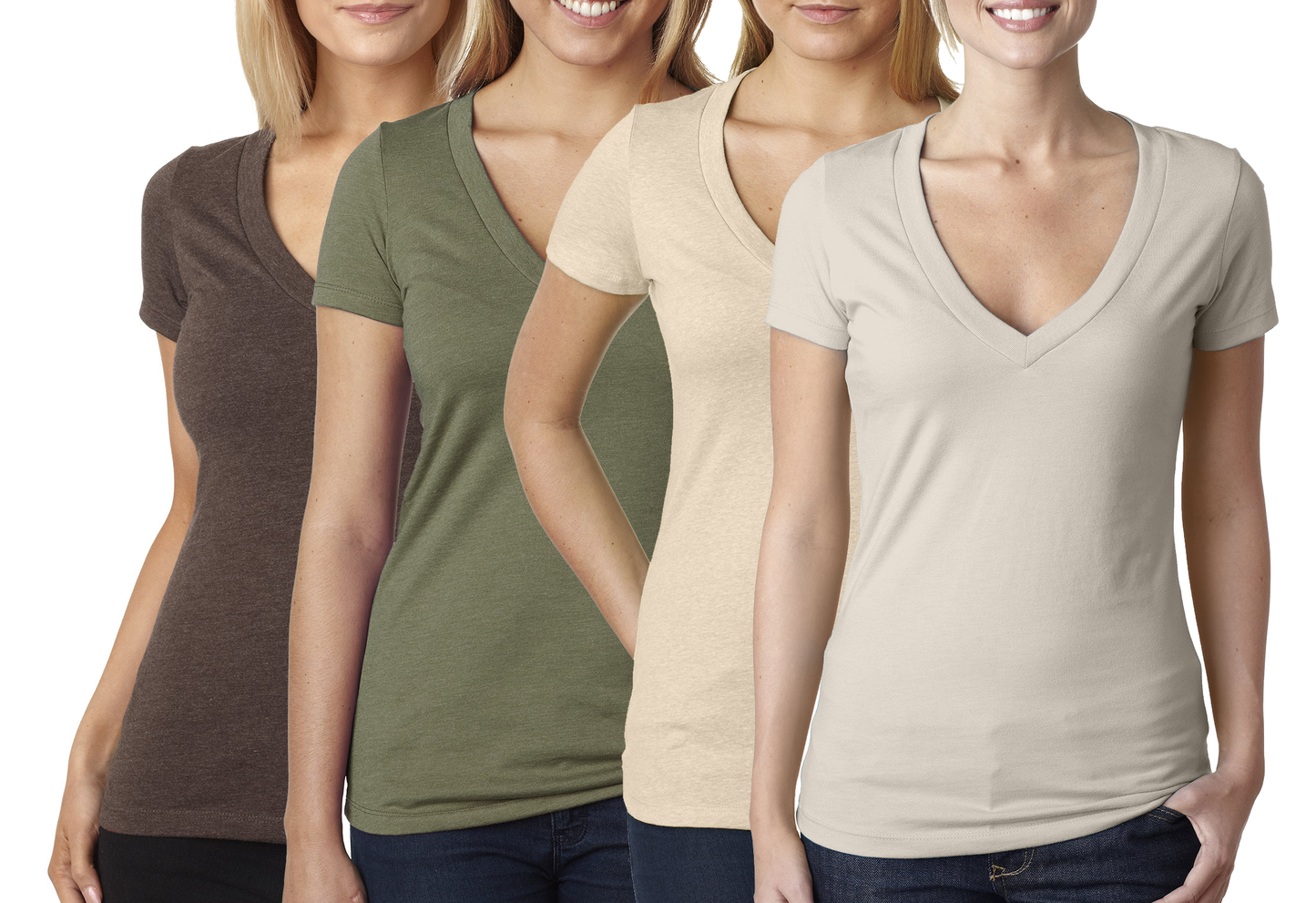 4 Pack Women's Short Sleeve Deep V-Neck T-Shirt