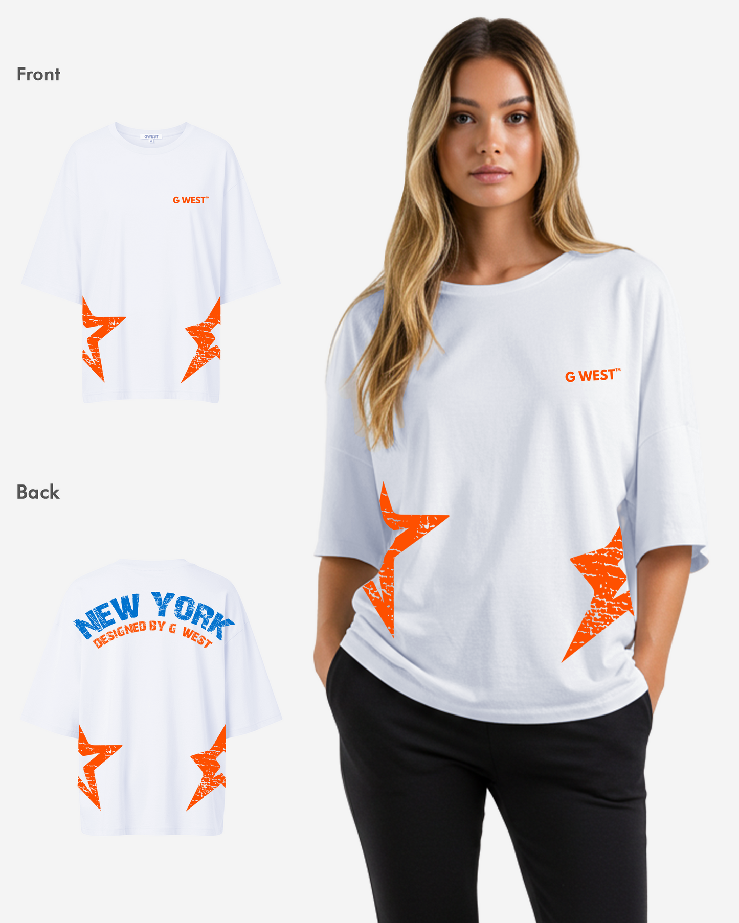 G West Womens Oversized New York Arch Logo With Star Tee