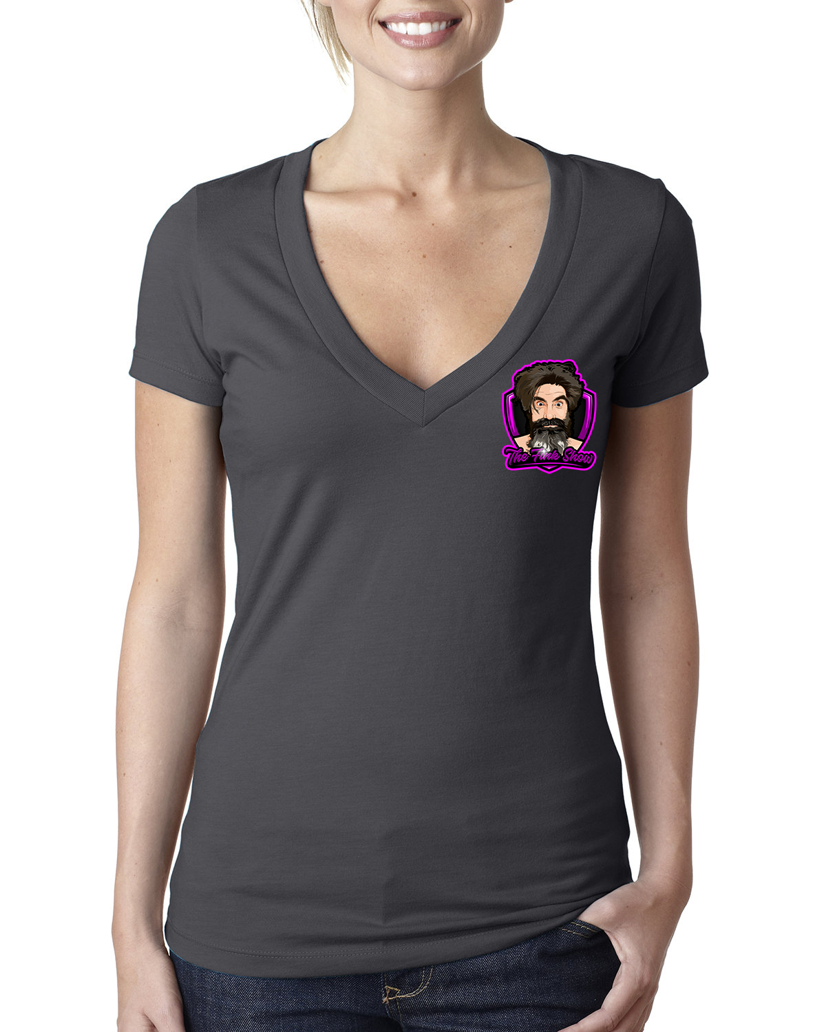 Fink Show Ladies Deep V-Neck T-shirt Pocket Sized OG Logo