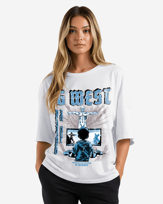 G West Womens Game of G Baby Blue Black Oversized Tee