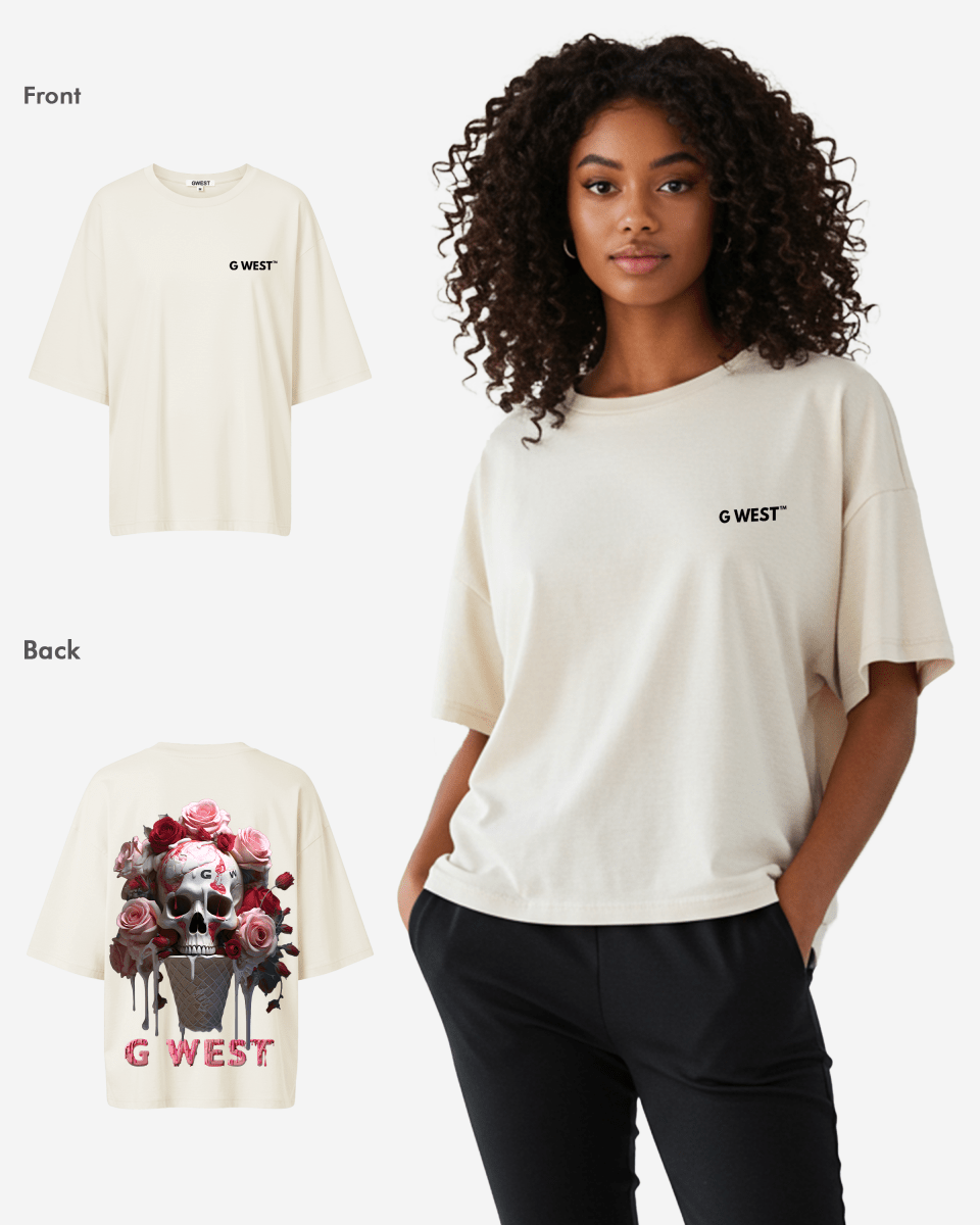 G West Womens Oversized Ice Cream Skull Tee