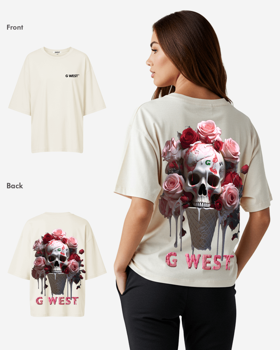 G West Womens Oversized Ice Cream Skull Tee