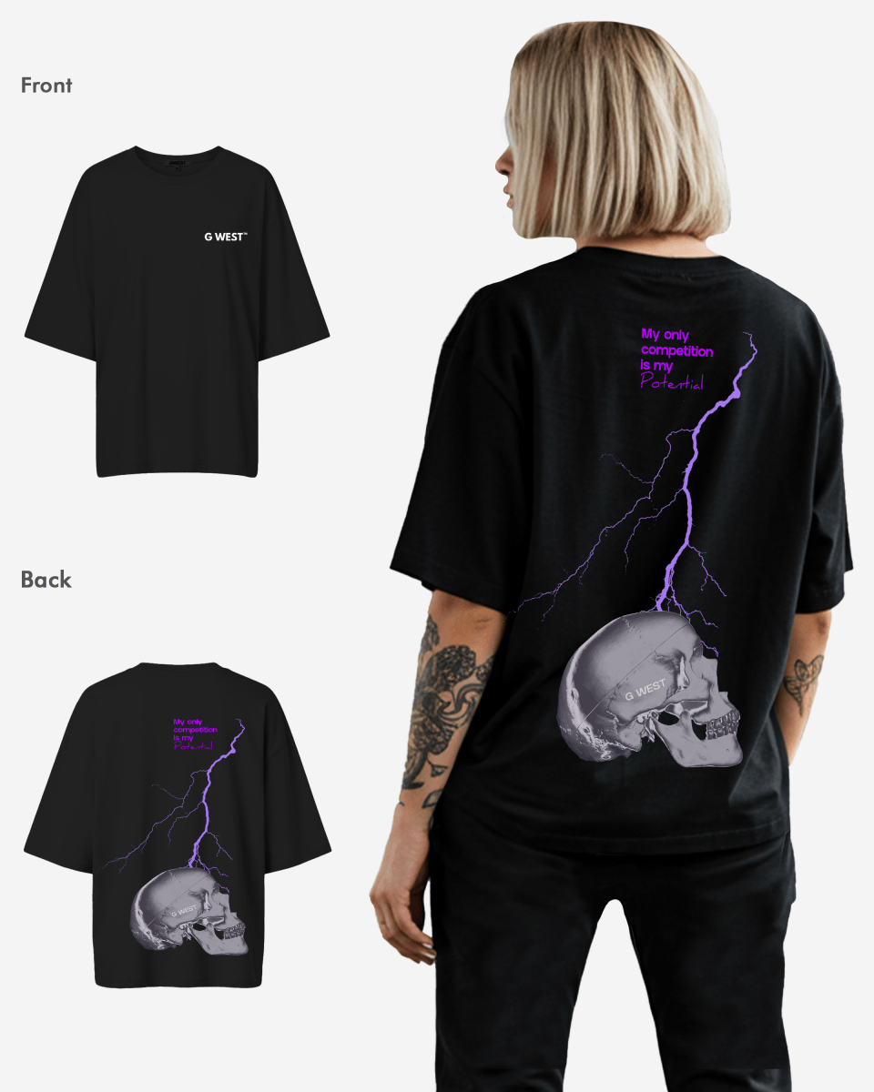 G West Womens Oversized Lighting Skull Tee