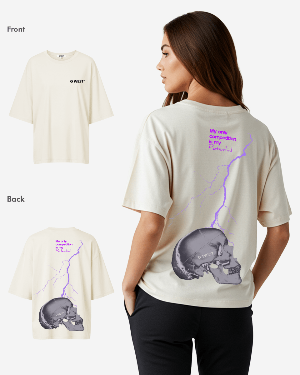 G West Womens Oversized Lighting Skull Tee