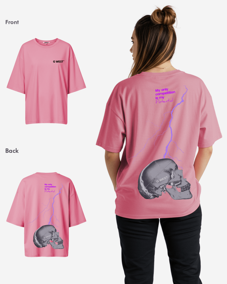 G West Womens Oversized Lighting Skull Tee