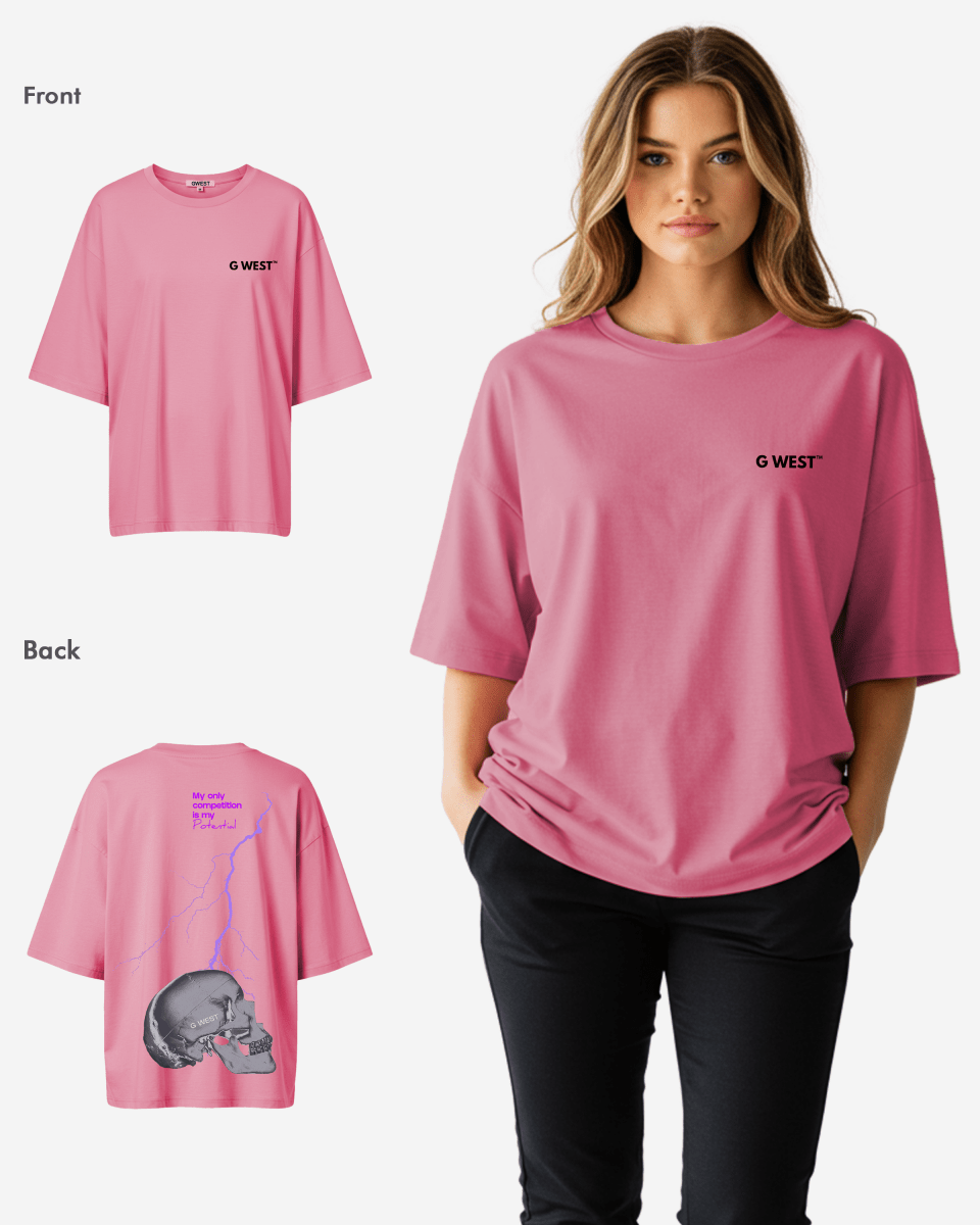 G West Womens Oversized Lighting Skull Tee