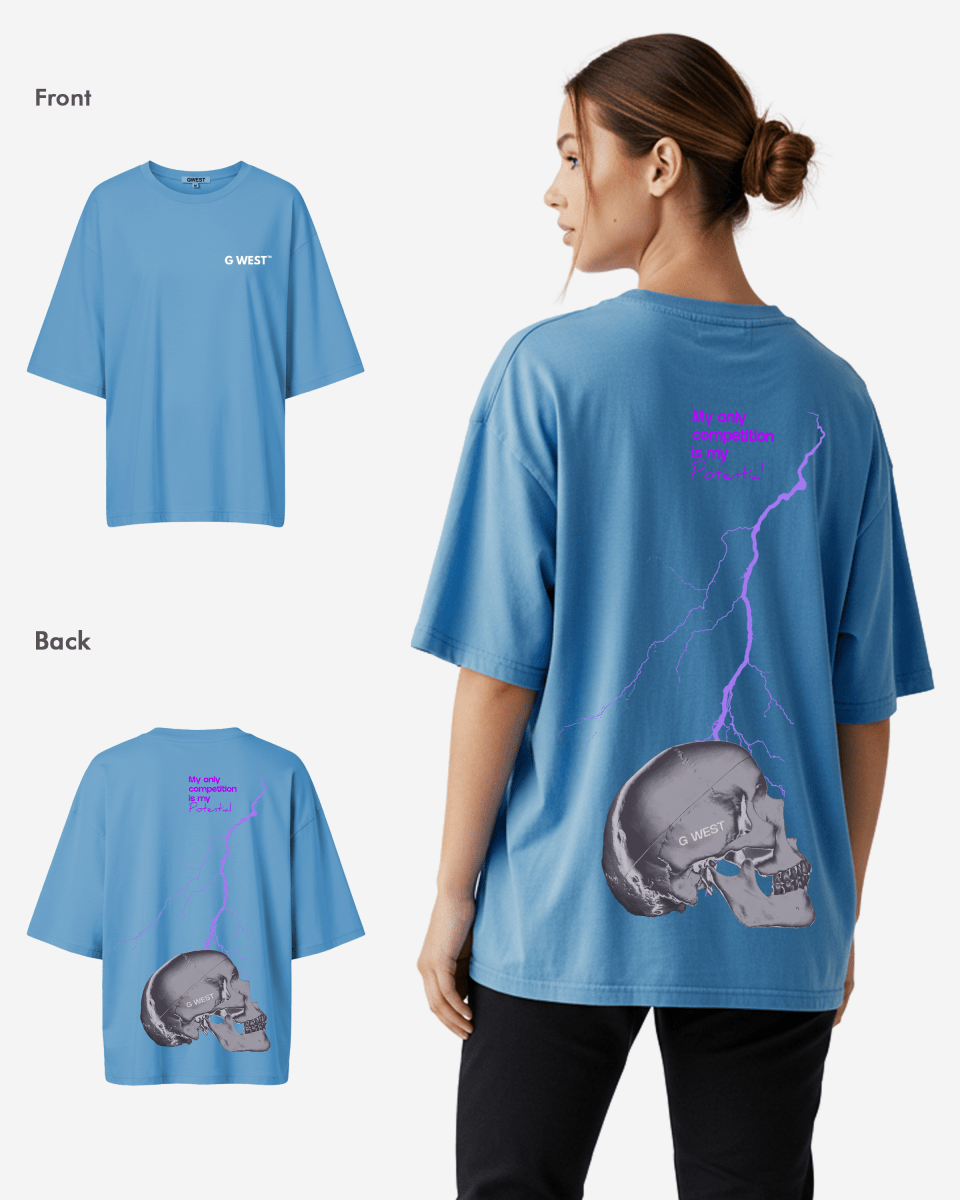 G West Womens Oversized Lighting Skull Tee