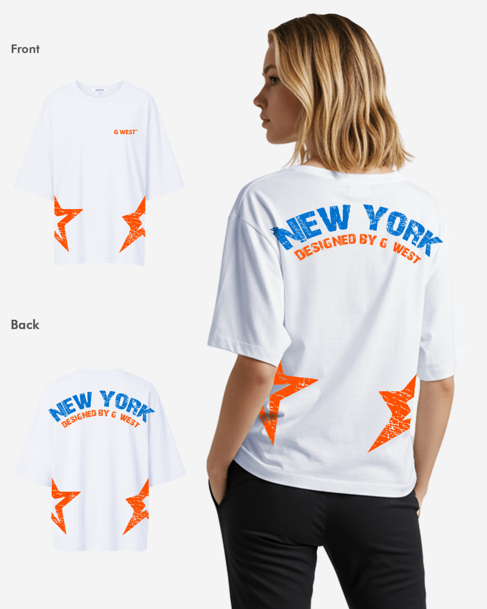 G West Womens Oversized New York Arch Logo With Star Tee