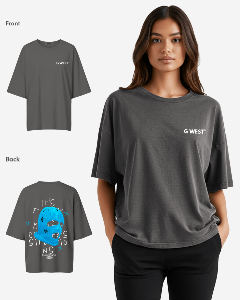 G West Womens Oversized True Blue Ski Mask Oversized Tee