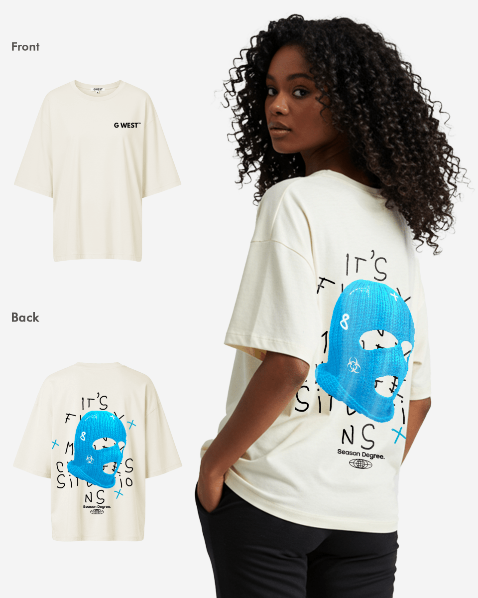 G West Womens Oversized True Blue Ski Mask Oversized Tee