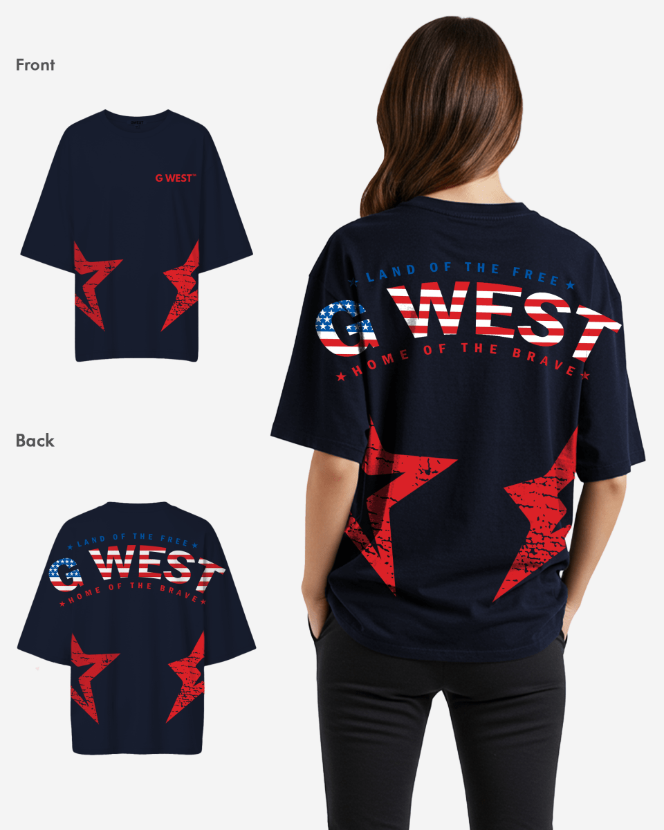 G West Womens Oversized Usa Flag Arch Logo Tee