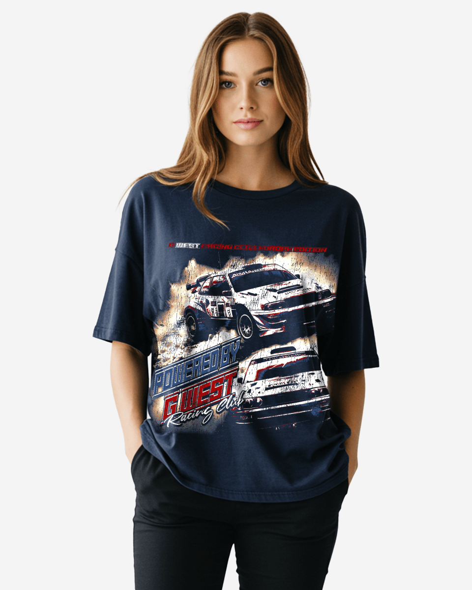 G West WomensRacing Club Double Hit Premium Oversized Tee