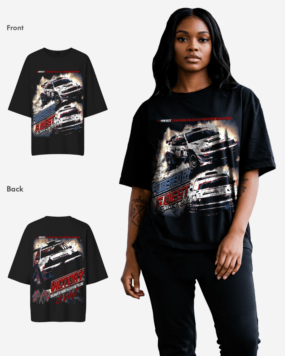 G West WomensRacing Club Double Hit Premium Oversized Tee