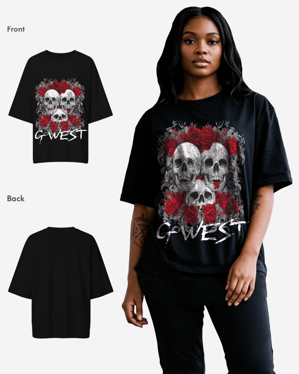 G West Womens Roses And Bones Oversized Tee