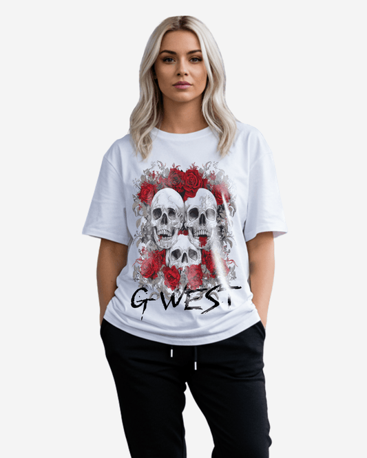 G West Womens Roses And Bones Oversized Tee