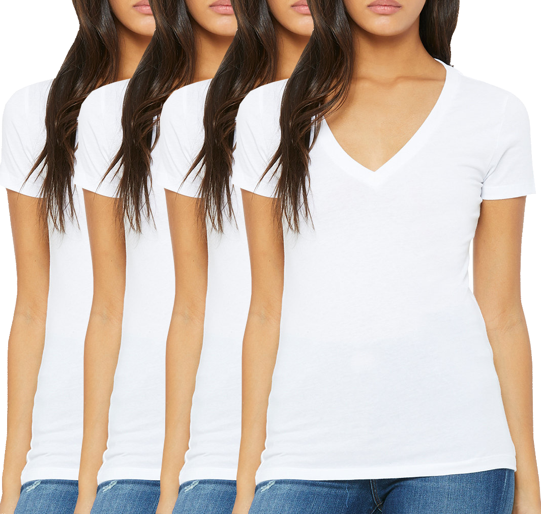 4 Pack Women's Short Sleeve Deep V-Neck T-Shirt