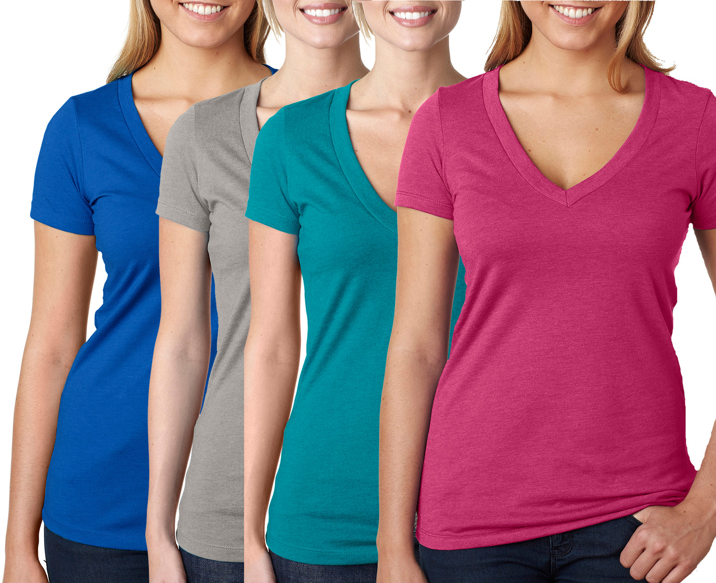 4 Pack Women's Short Sleeve Deep V-Neck T-Shirt